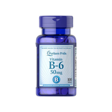 Vitamin B-6 Pyridoxine 50 mg - 5 capsules for cardio health and energy metabolism, by Puritan's Pride.